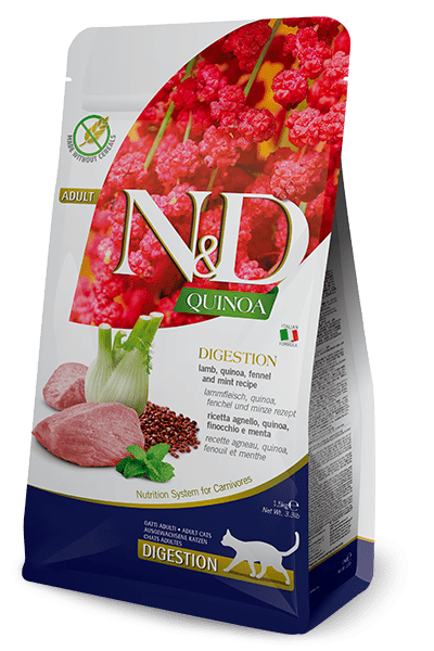 ENRASTADOG Comida para gatos FARMINA ND CAT QUINOA DIGESTION CORDERO (1,5kg o 5kg)